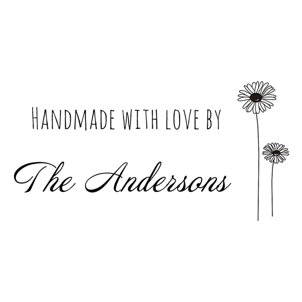 Custom Name Stamp, Personalized Signature Stamp, Daisy Flower Design Stamp, Business Name Stamp, Handmade with Love Stamp, Handmade by Stamp, self