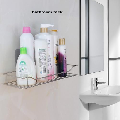 Image of D.k 11 Stainless Steel Multipurpose Bathroom Rack, Kitchen, Home, Adhesive Organizer for Bathroom Without Drilling Storage Rack for Shampoo, Detergent Racks, Wall Mount Rack (Pack of 1)