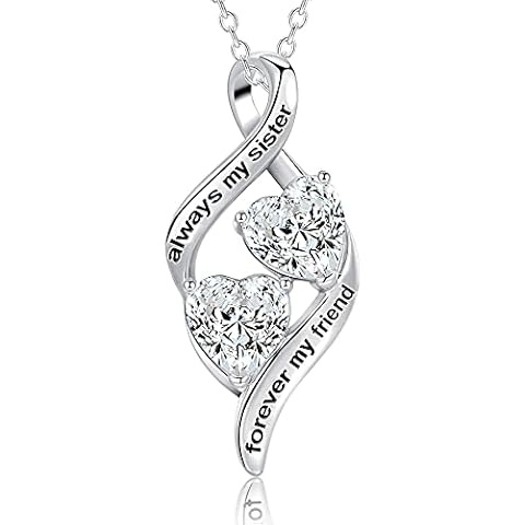IDASANY Mother's Day Gifts for Sister from Sister Brother- 925 Sterling Silver Always My Sister Forever My Friend Love Heart Pendant Necklace, 18" (with Giftbox) Cover