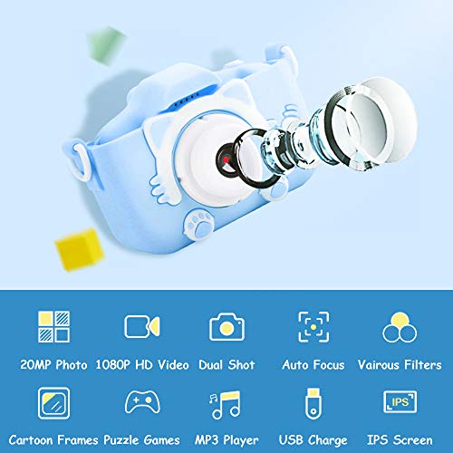 Maydolly Kids Camera, Kids Digital Camera Video Recorder for Girls and Boys 3-12 with SD Card and Games, 1080P HD Toy Camera for Toddlers and Children Gift, Blue - Thumbnail 4