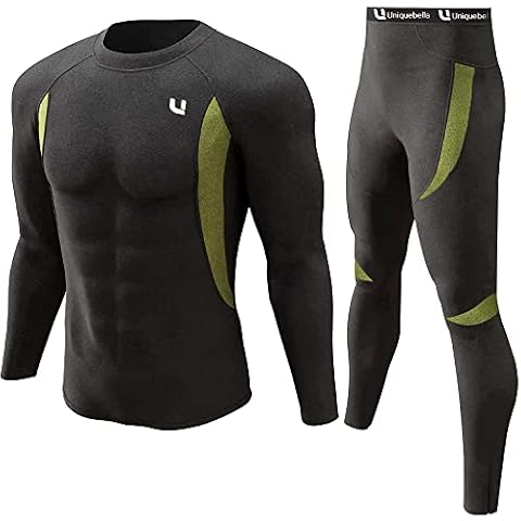 Uniquebella Thermo-Unterwäsche-Set für Herren, langärmeliges Oberteil, lange Unterhose, Thermounterwäsche, Fleece-gefüttert, schnelltrocknend, für Workout, Skifahren, Laufen, Wandern Gr. L, schwarz 1 Cover