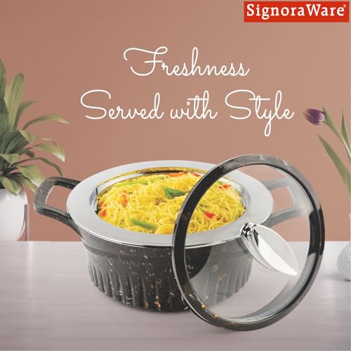 Image of SignoraWare Master Lock BPA Free Plastic Casserole | Inner Stainless Steel With Borosilicate Glass Lid | Perfect for Home, Kitchen & Gifting | Ideal for Storing & Serving Hot Meals (2 Ltr | Black)