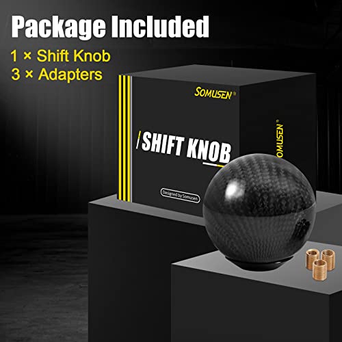 Somusen Black Real Carbon Fiber Shift Knob Round Weighted Ball Stick Shifter 5 6 Speed Gear Shifter Knobs With 3 Adapters M8X1.25 M10X1.25 M10X1.5 M12X1.25 #TOP5