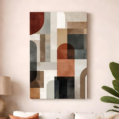 Image of Boho Abstract Stretched Canvas Painting For Living Room | Multicolor Abstract Stretched Canvas Wall Art For Livingroom Home Decor, Bedroom, Hallway's, Office, Hotel - 56x86 cm