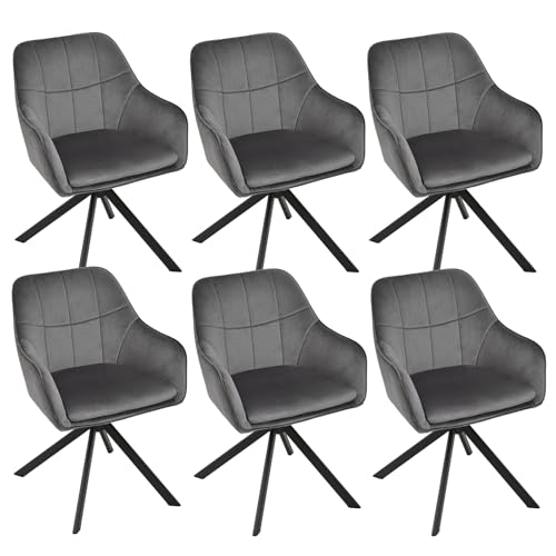 Goeurvant Esszimmerstühle drehbar 6er Set Grau Armlehnenstuhl Polsterstuhl drehstuhl Esszimmer drehstühle aus Samt Küchenstuhl mit Metallbeine für Wohnzimmer Esszimmer