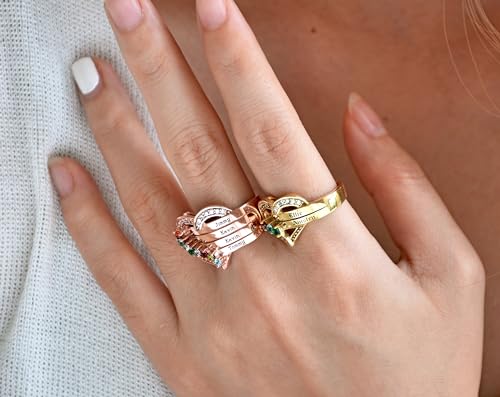 Birthstone Name Ring Personalized 1-8 Birthstones Mother Ring 925 Sterling Silver Customized Name Ring with Birthstones Family Jewelry Gifts For Mom Wife Grandma2