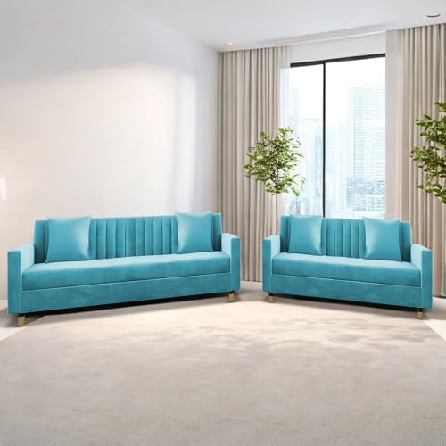 Image of Casaliving Garcia 3+2 Seater Sofa Set for Living Room (Turquise Colour Sofa)
