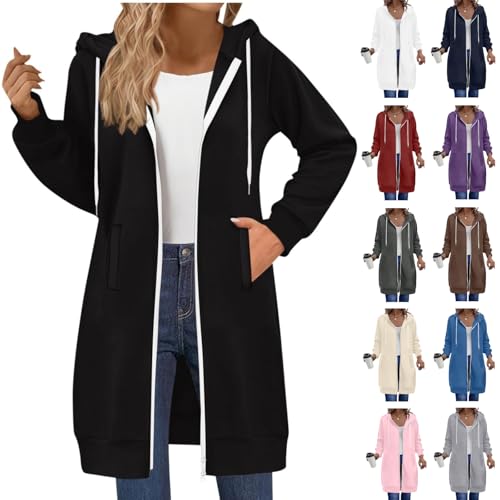 Zip up Hoodie Women Oversized Long Sleeve Fleece Hoodies Comfortable Hooded Fall Jacket Coat with Pockets for Casual