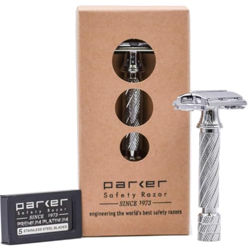 Parker 87R Compact Butterfly Safety Razor – Short Handle Twist-to-Open Brass Frame with Textured Grip for Precision Wet Shaving