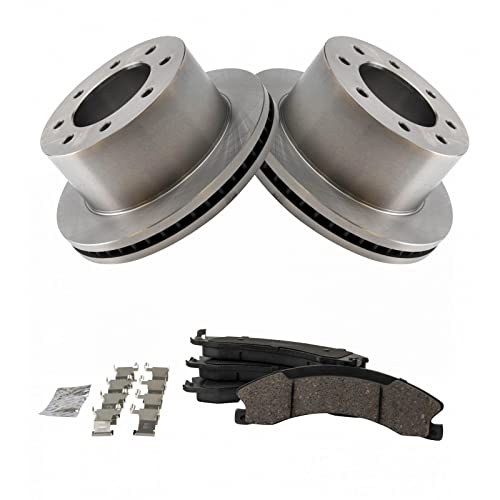 Image of TRQ Rear Brake Pad & Rotor Kit Ceramic Vented Compatible with 2011-2019 Chevrolet Silverado 3500 HD GMC Sierra 3500 HD