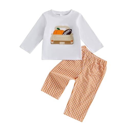 Image of Toddler Baby Boys Halloween Outfits 2pcs Infant Fall Clothes Long Sleeve Pumpkin Sweatshirt and Pants Sets