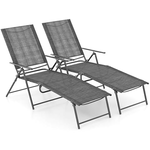 COSTWAY Adjustable Folding Sun Lounger Set Cover