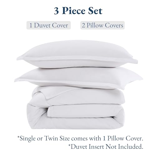 Image of LANE LINEN Organic Cotton Single Duvet Cover Set, White 2-Piece Set (1 Duvet Cover, 1 Pillow Sham), Pure Organic Long Staple Cotton, Breathable, Button Closure Comforter Cover
