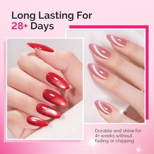 Image of MelodySusie Ruby Gleam Red Cat Eye Set Cat Eye Gel Nail Polish Set 6 Pcs, 0.26 Fl Oz Glitter Holographic Magnetic Nail Polish with Magnet, UV Nail Polish for Nail Art Manicure Salon DIY at Home