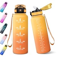 Baramumu Borraccia, 1000ML Senza BPA, Con Paglia, Borraccia Acqua, Bottiglia d'acqua Motivazionale con Indicatore del Tempo, Bottiglia con Cannuccia per Palestra - Giallo&Arancione