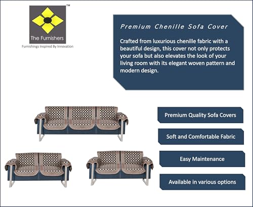Image of Premium Chenille Woven Anti-Slip 7 Seater Sofa Cover with Arm Rest | L-Shape Sofa Seat Protector for Living Room | Durable & Stylish Slipcover - Dark Grey