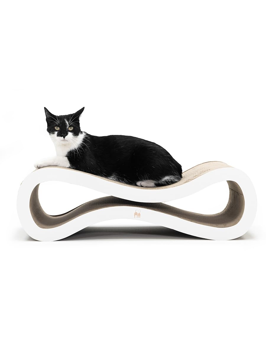 Petrebels Kratzpappe Simba 75, Katzen Kratzbrett aus sehr stabilem Karton, Kratzkarton 75 x 32 x 23 cm, Farbe Weiß