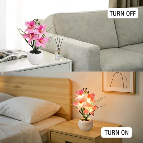 Image of Rechargeable Orchid Artificial Flower Lamp, Desk Bedroom Bar Coffee Shop Light Lamp Decor Night Light Gifts for Women Mom Grandma Girlfriend Friend Wife Birthday Christmas Valentines Mothers Day