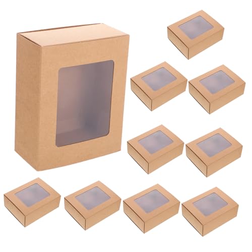 ORFOFE 10個 抽出式 ボックス 小型収納ケース 透明窓付き クラフト紙製 丈夫でスリッシュ お菓子やカード収納に パーティーや贈り物用