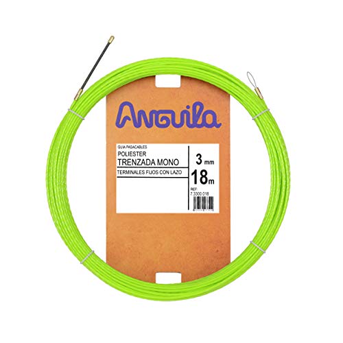 Anguila Max 7.3300.018 Kabeldoorvoer, polyester, gevlochten, monofilament, diameter 3 mm, 18 m en vaste eindstukken met lus, groen