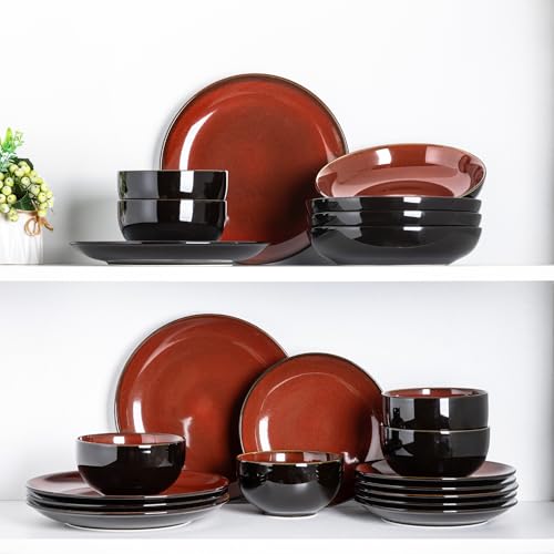 Image of LERATIO Ceramic Dinnerware Sets for 4,Stoneware Coupe Plates and Bowls Sets,Highly Chip and Crack Resistant | Dishwasher & Microwave & Oven Safe Dishes set,Reactive Glaze Dinnerware- Service for 4
