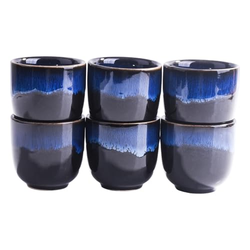 Traditional Japanese Ceramic Sake Cups Set, Blue and Black Gradient
