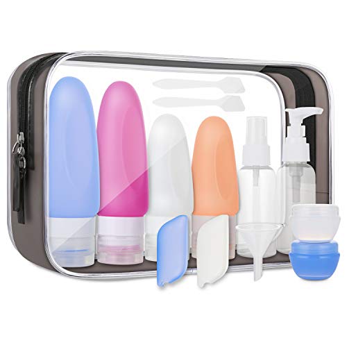 EUOTEO Silicone Travel Bottles TSA Approved, Leak Proof Shampoo and Conditioner Bottles Set, Toiletries Accessories with Spray, Pump Bottle and Cream Jars, 13 Pack