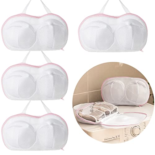 Large Bra Washing Bags For Laundry - 4 Pcs, Lingerie Bag Underwear Brassiere Washing Bags With Zipper For Women Laundry Storage (Large-Pink 4 Pack) #TOP2