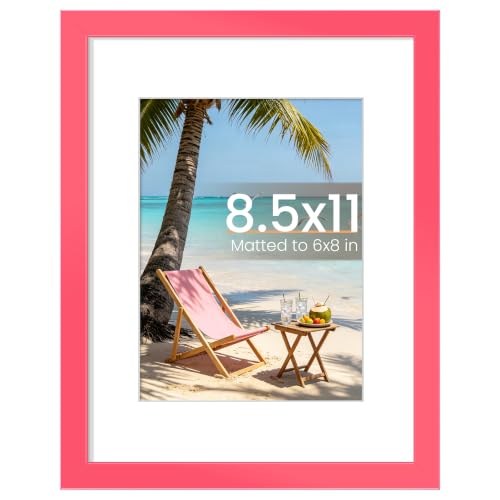 Image of upsimples 8.5 By 11 Picture Frame, Display Pictures 6x8 with Mat or 8.5 x 11 Without, Wall Hanging Photo Frames, Hot Pink, 1 Pack