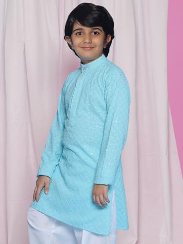 Image of AJ DEZINES Chikankari Kurta For Boys- Ethnic Wear | Embroidery Chikankari Sequined | Traditional & Festive Outfit | Cotton Stylish Boys Kurta | Perfect For Wedding & Family Function