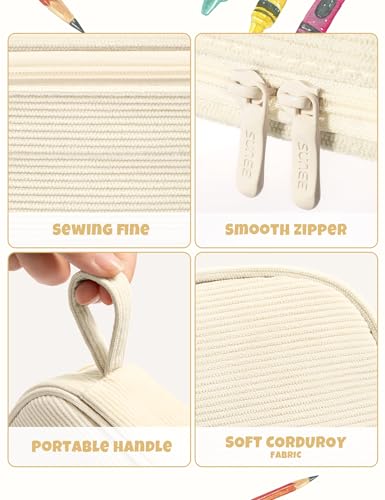 Image of SUNEE Cute Pencil Case, Large Pencil Pouch, Aesthetic Big Pencil Bag with Zipper, Kawaii Stationery Storage and Organizer, School Supplies for Teen and Adult, Boys&Girls, Soft Corduroy Warm Beige
