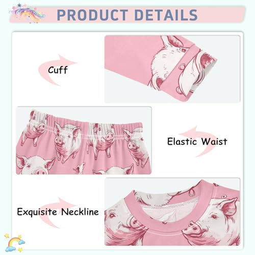 Pajama Sets Long Sleeve Pink Pig Pattern Print Soft Comfy Sleepwear 2 Piece PJS 3-8T4
