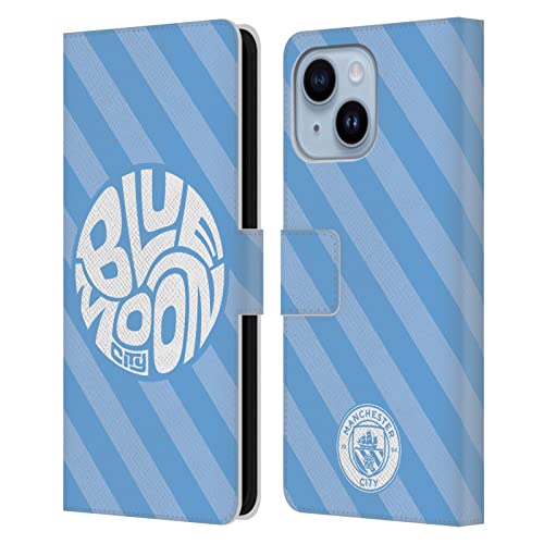 Housse portefeuille iPhone 14 Plus Man City en cuir avec fentes cartes motif Moon