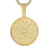 Steeltime 18K Gold Plated Stainless Steel Lords Prayer Round Pendant Necklace (Gold)