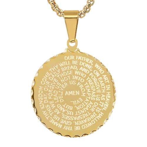 Steeltime Stainless Steel Lords Prayer Necklace with Simulated Diamonds