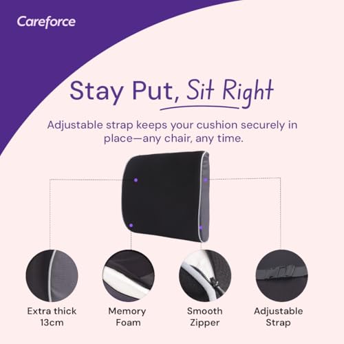 Image of Careforce Lumbar Support Cushion Orthopedic Back Rest Pillow Memory Foam Cushion for Office Chair, Car & Home Ergonomic Back Support for Pain Relief, Posture Correction & Spine Alignment, S