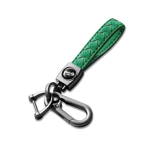 Image of Gkeygo Carabiner Keychain, Universal Heavy Duty Woven Handmade Leather Key Chain, Car Fob Key Keychains with 360 Degree Rotatable Snap Swivel and Anti-Lost D-Ring for Men and Women, Gunmetal - Green
