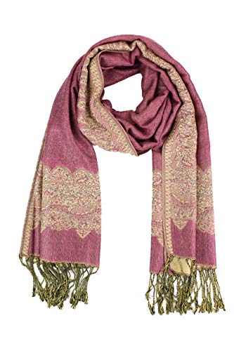 Paskmlna Border Pattern Double Layered Reversible Woven Pashmina Shawl Scarf Wrap Stole (#09chulk pink)