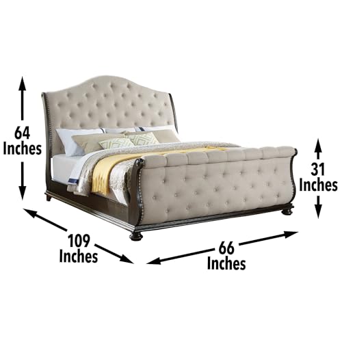 Sleighbedframeluxurybedframeswithscrollingsleighstyleheadboardandfootboardupholsteredbedframewithbuttontuftedandwoodenbasebeigebedframequeen Urban Country Home Decor Sleigh bed frame luxury bed frames with scrolling sleigh style headboard and footboard upholstered bed frame with button tufted and wooden base beige bed frame queen urban country home decor