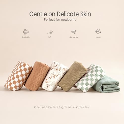 Image of lulumoon Muslin Swaddle Blankets for Baby: Lightweight & Breathable Receiving Blankets for Hospital - Neutral Registry Gift for Newborn 3pack (Olive Branches)