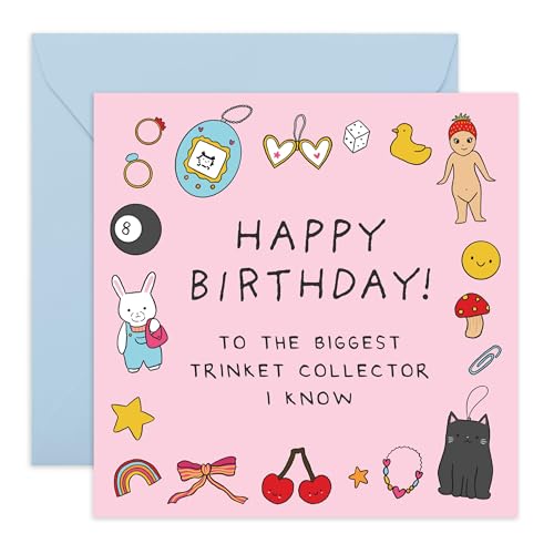 Tarjeta de cumpleaños para coleccionista de baratijas, bonito diseño pastel para amigas, hermanas, hijas, sobrinas, novias, reinas coleccionistas, amantes de Kawaii, mamá, mejores amigas, niñas, viene