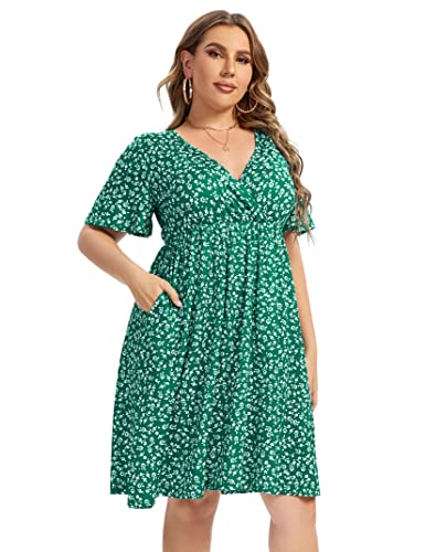 Image of ShopWonder Plus Size Dress Women's V Neck A-Line Knee Length Wrap Swing Dresses Plus Size A Line Party Mini Dress