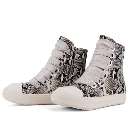 Image of IMPREMEY Women's High Top Sneakers Lace Up PU Leather Shoes with Thick Soles and Zipper, Fashionable Walking Shoes