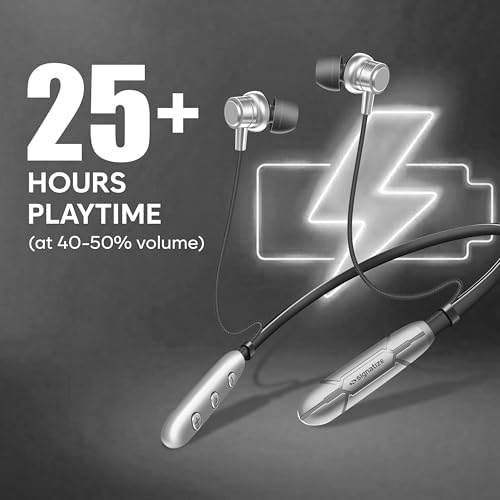 Image of Bluetooth Neckband Earphones, Bluetooth V5.4, 25+ Hours Playtime, C-Type Fast Charging Port, Multi-Function Integrated Controls, Silver
