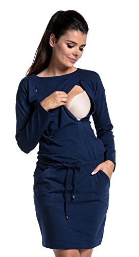 Zeta Ville - Premamá Vestido de túnica Sudadera de Lactancia Mangas Larga - 709c (Armada, 42, L)