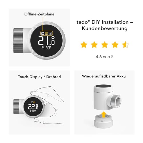 tado° Smartes Heizkörperthermostat X – Starter Kit mit Bridge X, Heizungssteuerung per App und...