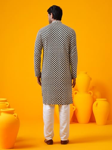 Sojanya (Since 1958 Men'S Cotton Rayon Sequinned Embroidered Kurta With White Pyjama4