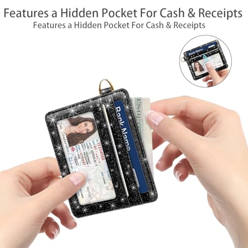 Image of Slim Minimalist Pocket Credit Card Holder Wallet Women | RFID Blocking Lightweight Thin Small Cute Card Cases, Glitter Black