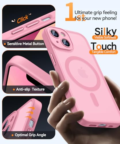 Image of CANSHN Magnetic for iPhone 13 Case, Upgraded [Full Camera Protection] [Compatible with Magsafe] [Translucent Matte] Shockproof Protective Phone Case for iPhone 13 6.1 inch - Pink