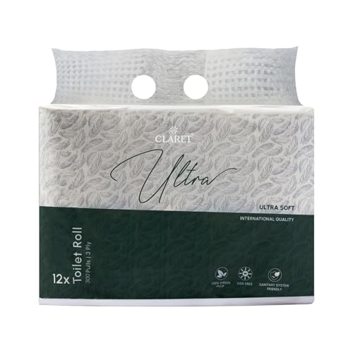 Image of Claret Ultra Soft 3-Ply Virgin Pulp Toilet Rolls | 300 Pulls Each Skin-Friendly | 12 Rolls in 1 Pack | OBA-Free | Sanitary System Friendly (Pack Of 12 Rolls)